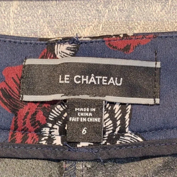 Le Chateau Women's Pants Blue with Red &  White Roses Size Zipper in Size 6 - Picture 3 of 12